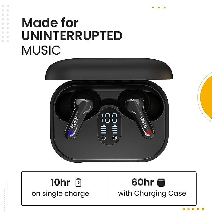 truke Buds Q1 True Wireless in Ear Earbuds with mic, 30H Playtime and Fast Charge, ENC, AAC Codec, Dedicated Gaming Mode, BT 5.1, IPX4 (Black) truke Buds Q1 True Wireless in Ear Earbuds with mic, 30H Playtime and Fast Charge, ENC, AAC Codec, Dedicated Gaming Mode, BT 5.1, IPX4 (Black)